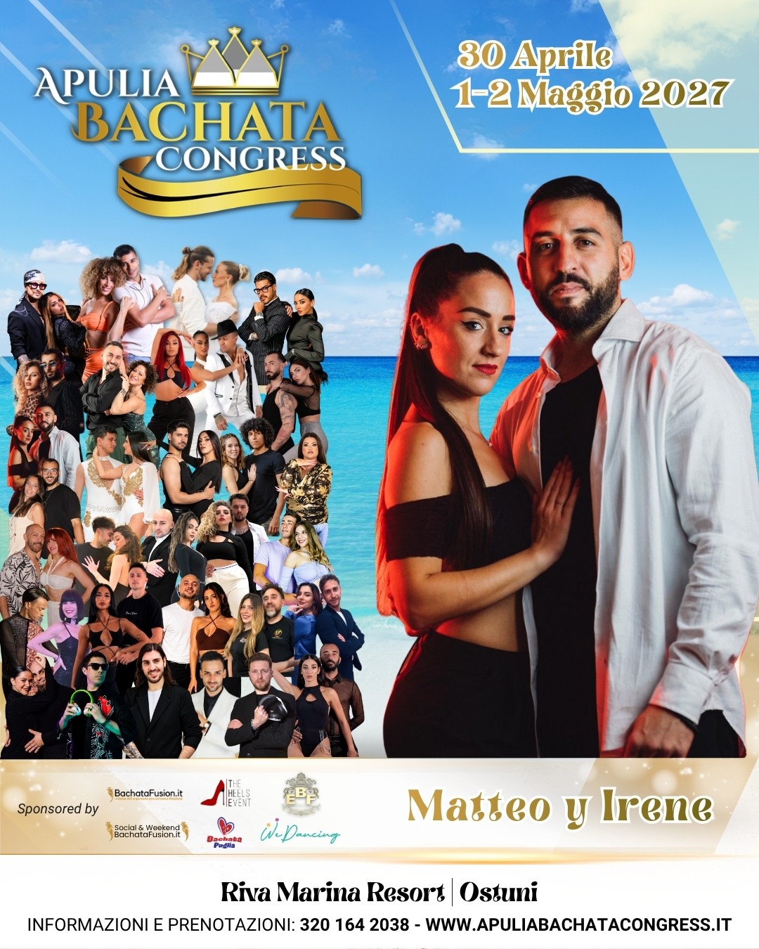 Locandina ufficiale di Apulia Bachata Congress 2027, con il cast artistico e Matteo e Irene